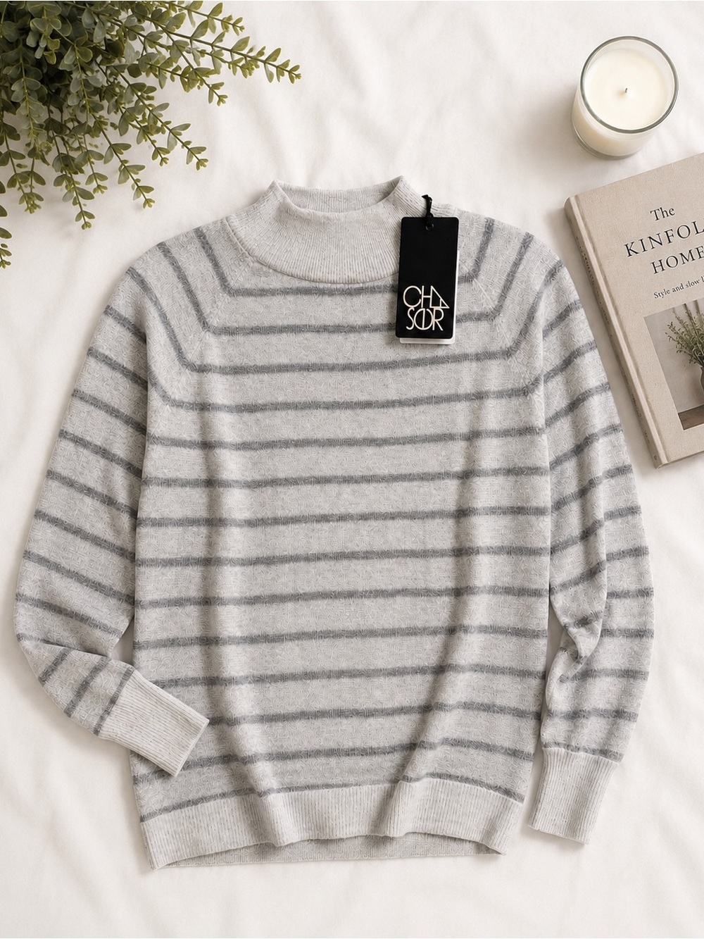 NWT Chaser Metallic Stripe Mock Neck Sweater Size Medium